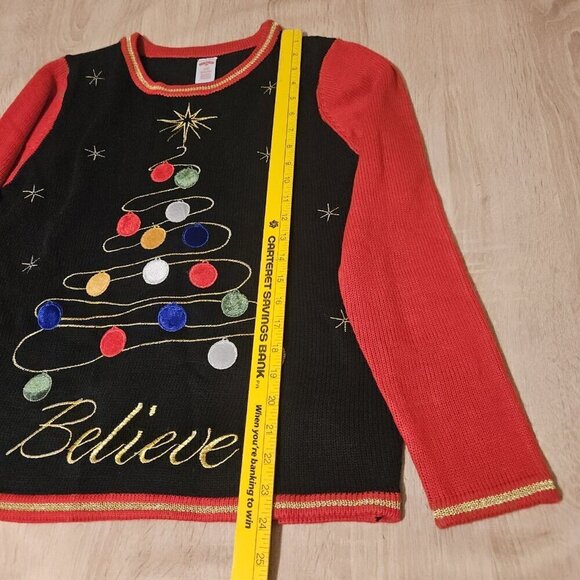 Holiday Time Women's Ugly Christmas Sweater - Christmas Tree  Size S 4-6 Black - Picture 4 of 5